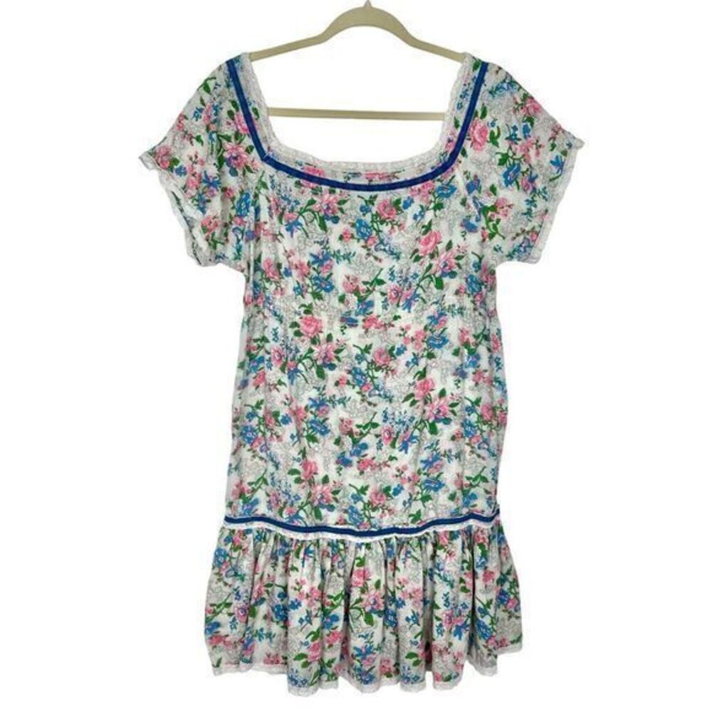 Vintage Youngland Dress Mini Square neck dainty Floral Short Sleeve Feminine M